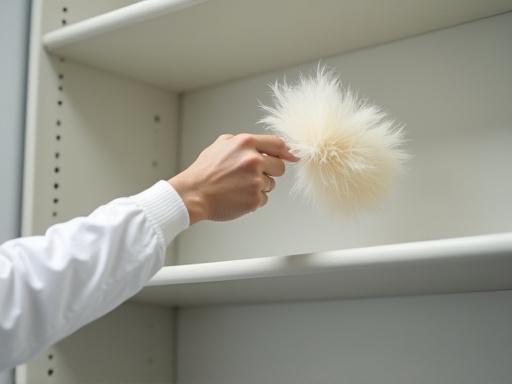 Cleaning process step 2: dusting a high shelf